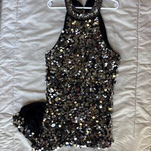 Source Unknown Black Sequin Halter Mini Dress